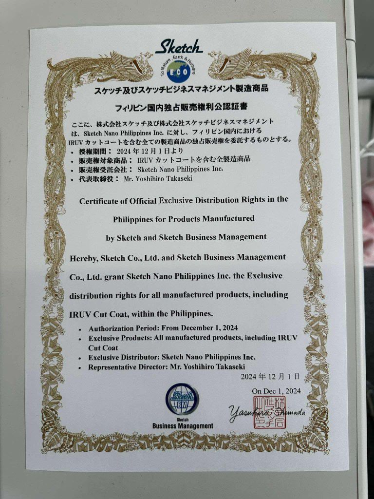 Certificate of Official Exclusive Distribution Rights